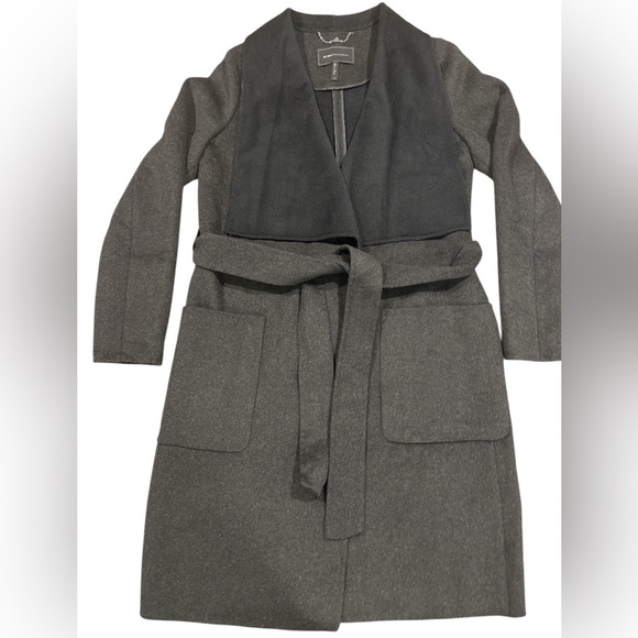 BCBG MAXAZRIA Scarlet Long Wool Wrap Black and Heather Grey Coat Women’s Small - Picture 2 of 4
